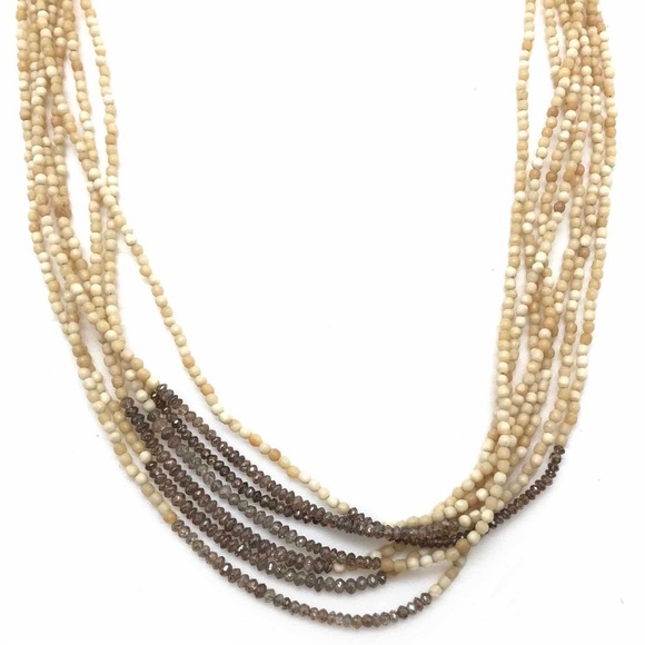 Devon Page McCleary Grey Champagne Diamond Layered Necklace on Beaded Strands - Picture 1 of 7